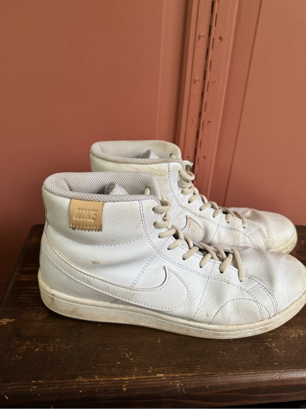 Nike Men’s White High-Top Sneakers with Tan Accent